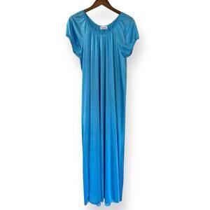 NWT Vintage Vanity Fair Size S Nylon Long Nightgown Lace Trim Blue Diamond 70s